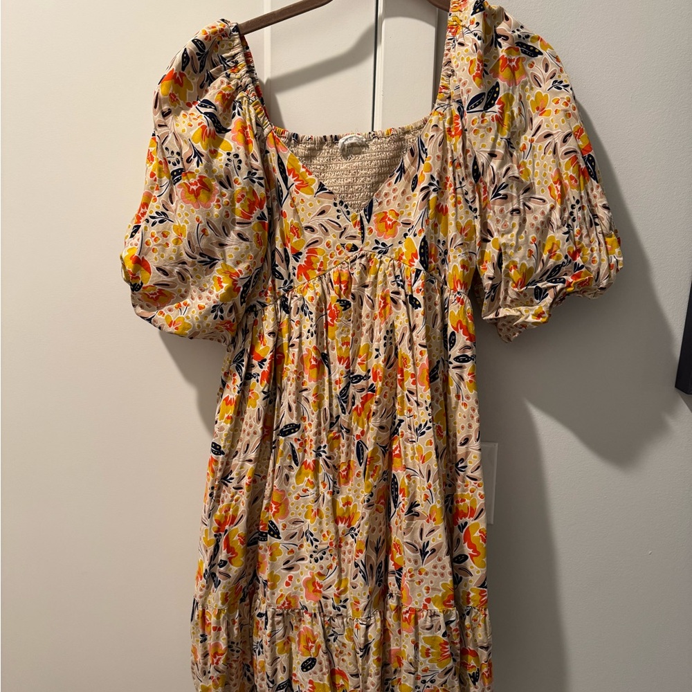 Vibrant Floral Puff Sleeve Mini Dress